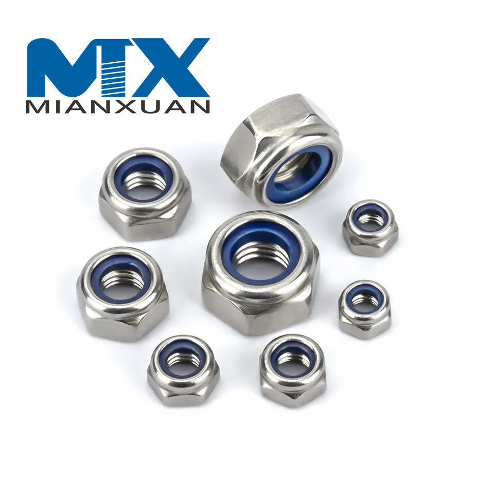 Шестигранная гайка из нержавеющей стали. Утолщенная нейлоновая контргайка. Nylock-гайка.