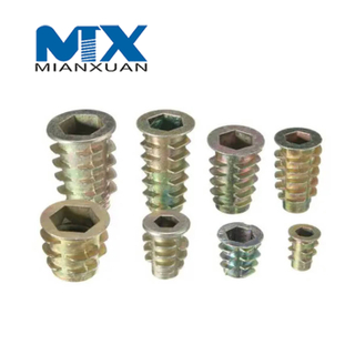 Резьба из сплава для деревянной вставки, гайка с фланцевой шестигранной головкой, мебельные гайки