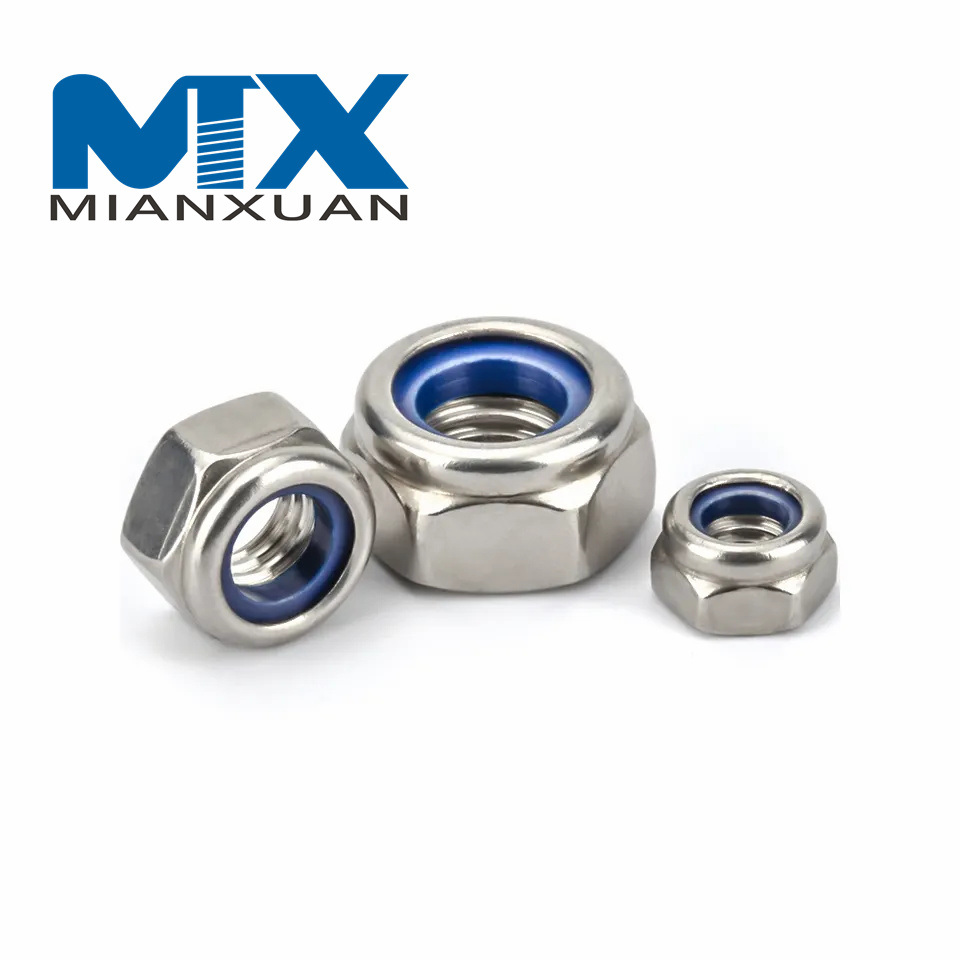 Шестигранная гайка из нержавеющей стали. Утолщенная нейлоновая контргайка. Nylock-гайка.