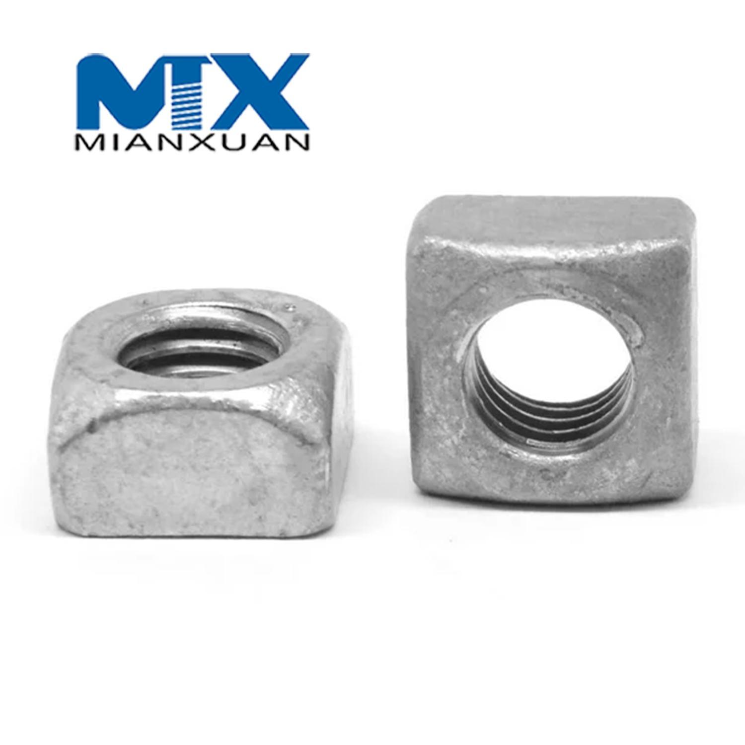 Углеродистая сталь 4,8 8,8 10,9 12,9 Квадратная гайка из мягкой стали DIN 562 557 Квадратная гайка DIN557 DIN562 M12 M14 M16 M20 HDG, оцинкованная горячим способом