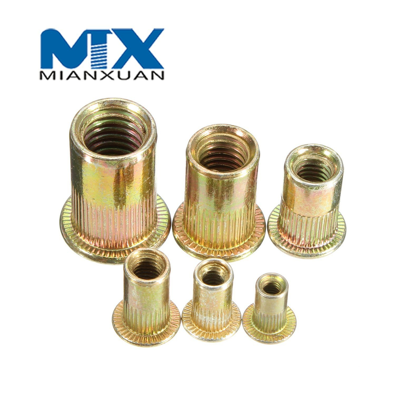 Алюминиевая заклепка-гайка с плоской головкой и вертикальной тягой с потайной головкой