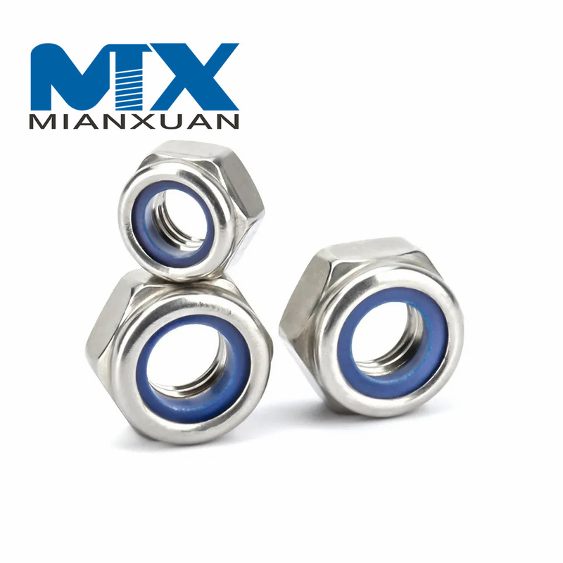 Шестигранная гайка из нержавеющей стали. Утолщенная нейлоновая контргайка. Nylock-гайка.