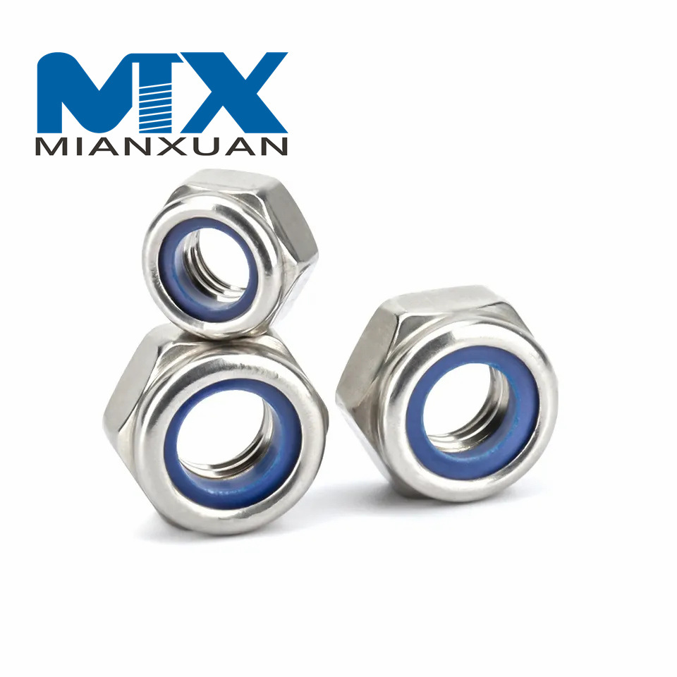 Шестигранная гайка из нержавеющей стали. Утолщенная нейлоновая контргайка. Nylock-гайка.